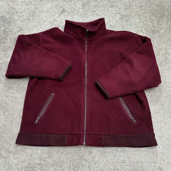 Lands' End Fleece Jacket Womens 2X Dark Red Gray Full Zip Pocket Outdoor Hiking - Picture 1 of 10